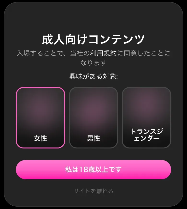 OurDream AI公式サイトの年齢確認画面。「私は18歳以上です」のボタンがある